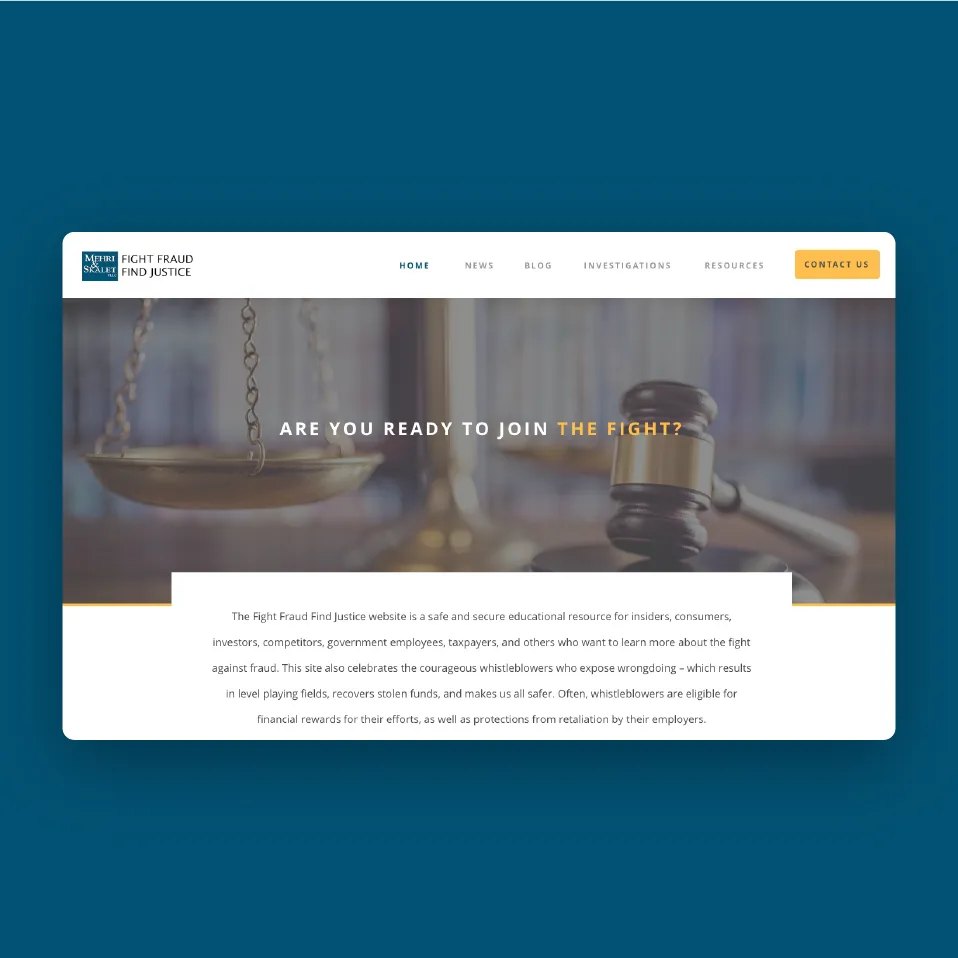 Fight Fraud Find Justice website for Mehri & Skalet: Are you ready to join the fight?