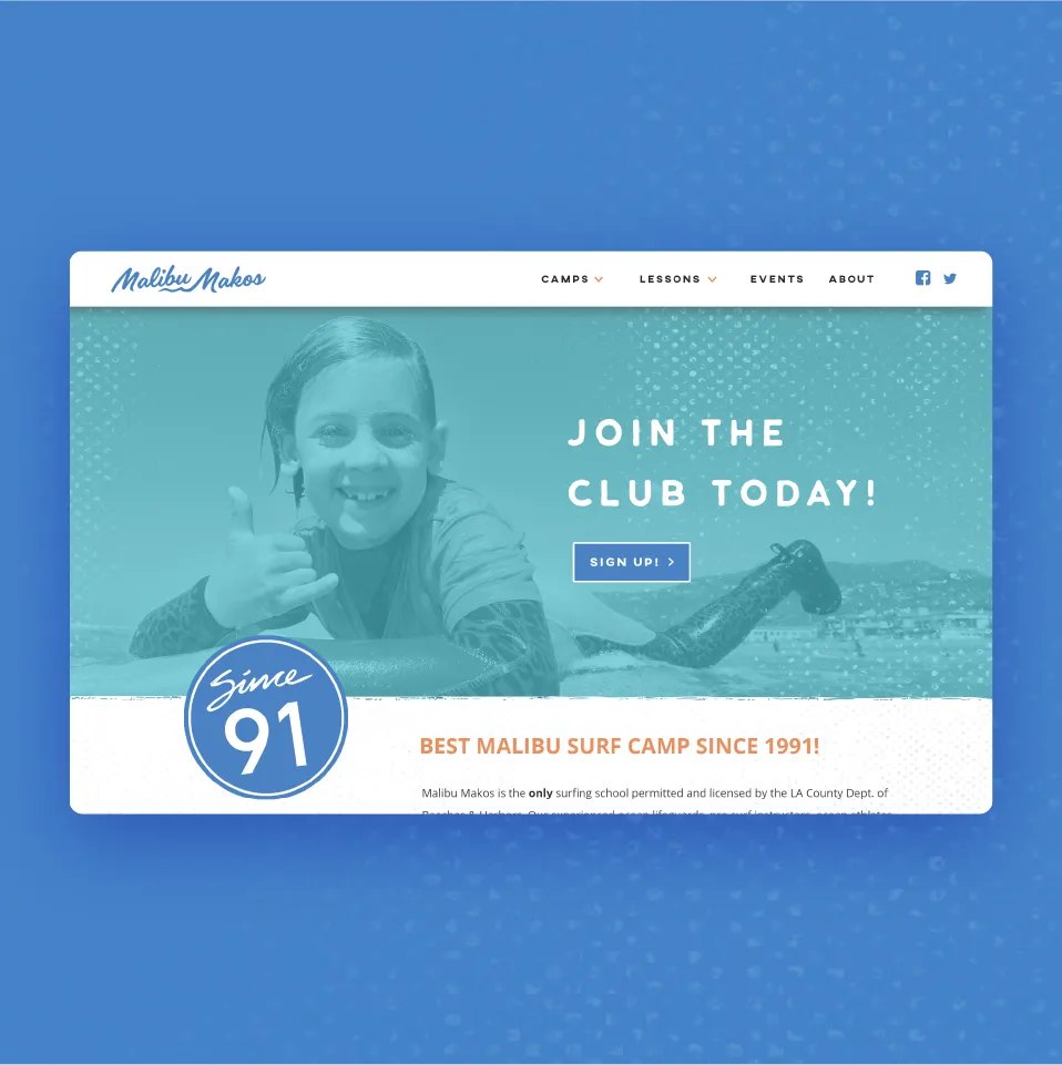 Malibu Makos website: Join the club today, Since 91
