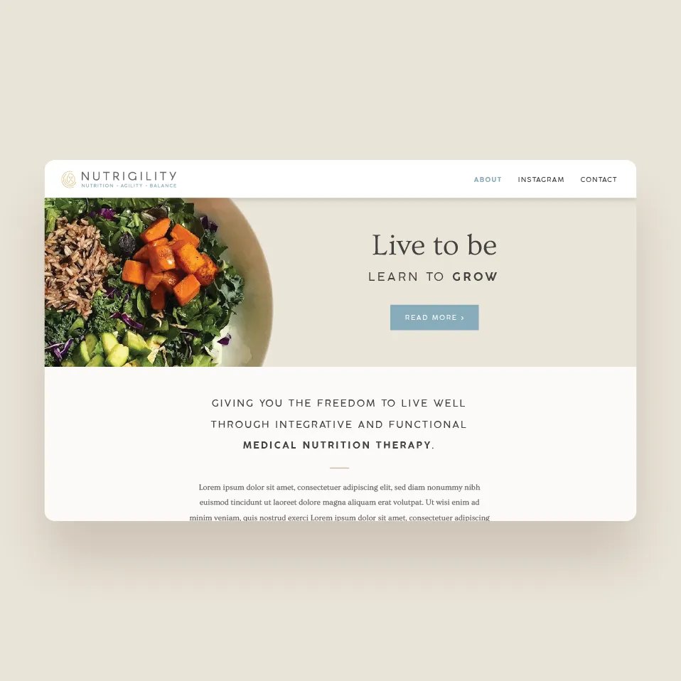 Nutrigility nutrition website: Live to be, learn to grow